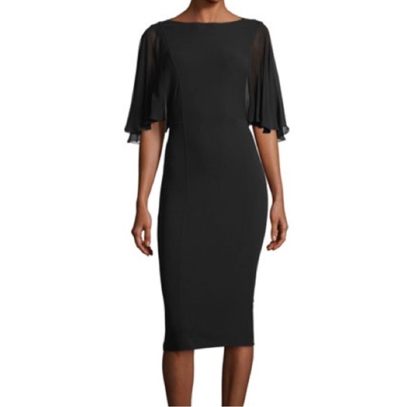 New MICHAEL KORS COLLECTION Chiffon-Sleeve Virgin Wool Crepe Sheath Dress Size 8 - Picture 1 of 9